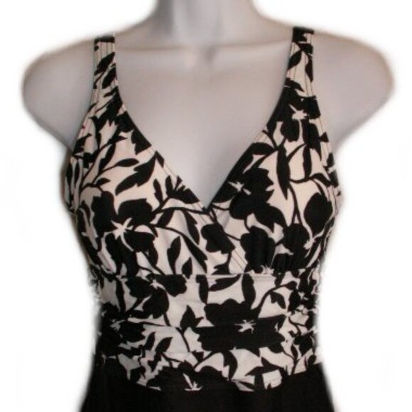 BODY ID Black White Floral 1 Piece Swimsuit - Sz 8 - NEW - Picture 10 of 11
